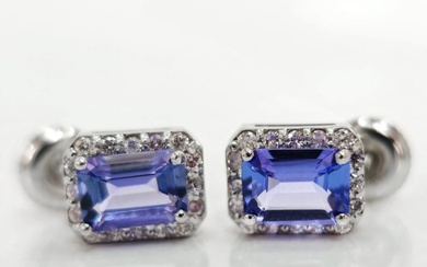 *no reserve* 2.00 ct Blue Tanzanite & 0.40 ct N.Fancy Pink Diamond Designer Earrings - 2.43 gr - 14 kt. White gold - Earrings - 2.00 ct Tanzanite - Diamond