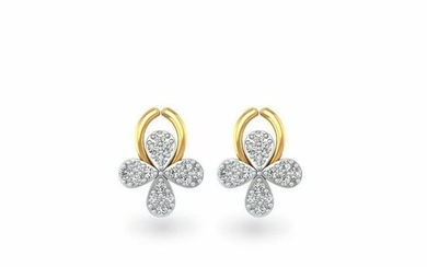 0.20 Ct Round White Diamond 18K Gold Earrings For Women