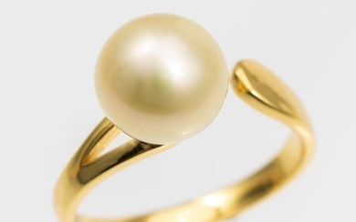 10x11mm Round Golden South Sea Pearl - 925 Silver - Ring