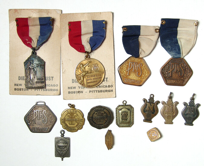 13 school band pins and awards from the 1930’s