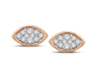 14K Rose Gold 1/5 Ctw Diamond Marquise Shape Flower Earrings