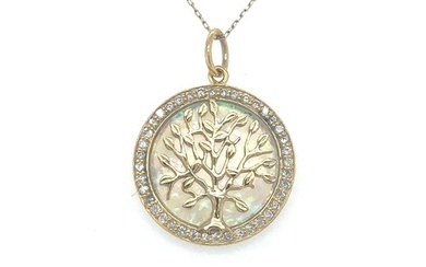 14K YELLOW GOLD OPAL TREE OF LIFE PENDENT WITH DIAMONDS