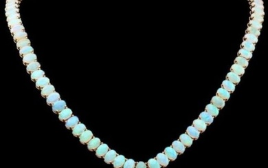14K Yellow Gold 36.18ct Opal and 1.37ct Diamond Necklace