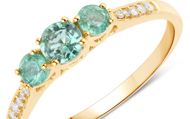 14KT Yellow Gold 0.48ctw Zambian Emerald and White Diamond Ring