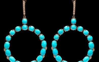 14k Rose Gold 28.12ct Turquoise 0.80ct Diamond Earrings
