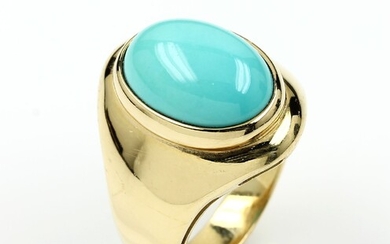18 kt gold ring with turquoise ,...