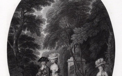 1800s Thomas GAINSBOROUGH Engraving "The Walk At Kew" SIGNED Framed