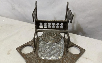 1879 Eastlake Metal Desk Set Inkwell