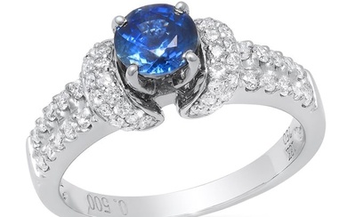 18K White Gold Setting with 1.01ct Sapphire and 0.50ct Diamond Ladies Ring