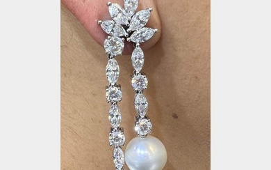 18K White Gold South Sea Pearl & Diamond Chandelier Earrings