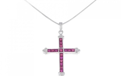 18KWG Cross Ruby Necklace