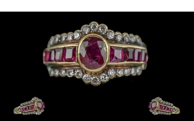 18ct Gold Attractive Ruby and Diamond Set Ring, not marked, ...