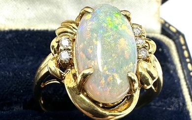 18ct gold large opal & diamond ring opal measures approx 16m...