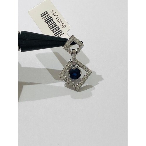 18k white Gold Pendant with Diamonds (0.33ct) and Sapphire, ...