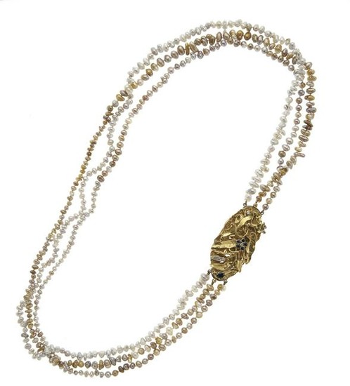 18kt yellow gold, cultured pearls and diamond necklace