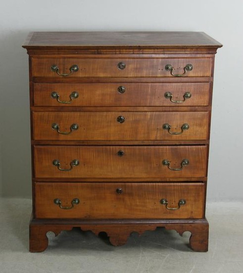 18thC Chippendale Tiger Maple Chest