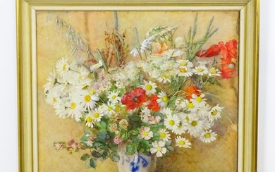 19th century, Watercolour, A still life study with flowers a...