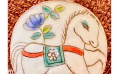 19thc Chinese Porcelain Artifact Horse Pendant