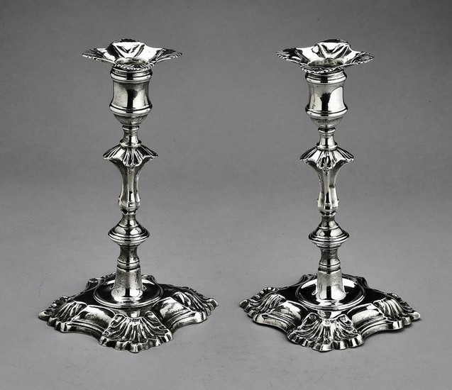 (2) 18th c. George II sterling Rococo candlesticks