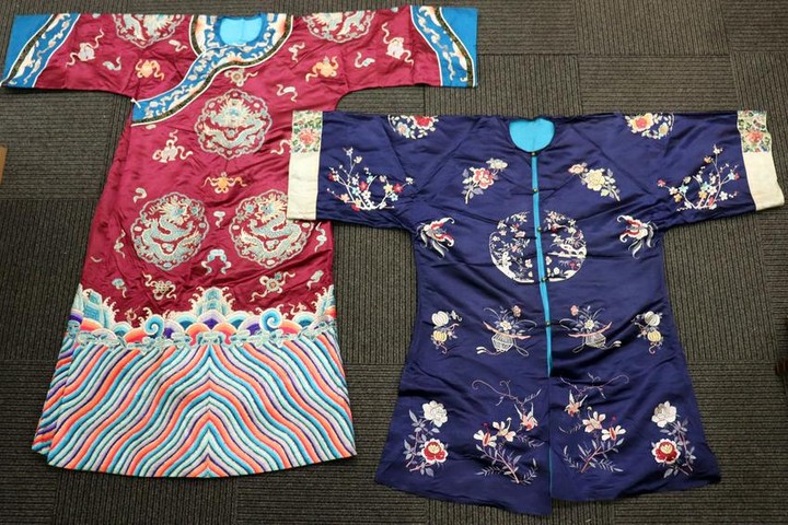 2 Chinese Embroidered Satin Robes