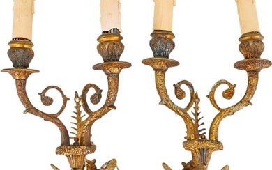 (2 Pc) Pair Of Bronze Swans Wall Light Sconces
