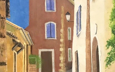 20TH CENTURY FRENCH SIGNED OIL - MEDITERRANEAN EMPTY STREET SCENE OLD HOUSES 20th Century