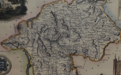 20th Century, coloured print, A coloured and illustrated map of historic Westmorland with depictions