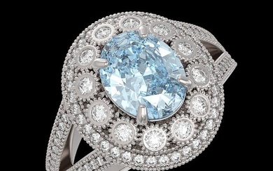 3.85 ctw Certified Aquamarine & Diamond Victorian Ring 14K White Gold