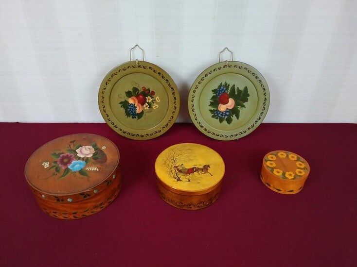 5 Hand Painted Boxes and Plates