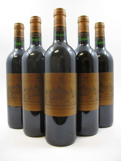 5 bouteilles CHÂTEAU D'ISSAN 2004 3è GC Margaux (étiquettes fanées)