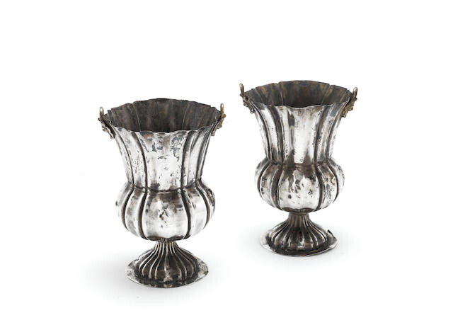 A pair of 18th century Italian silver vases