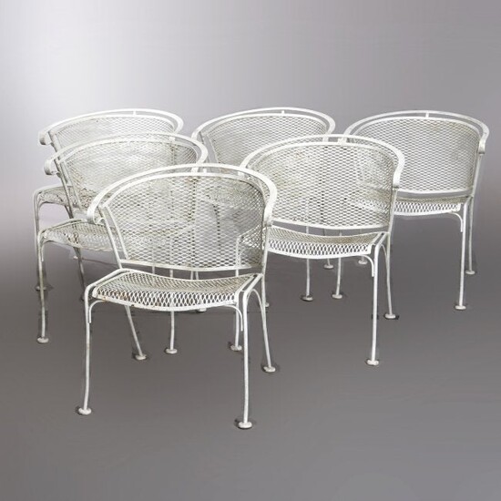 6 Mid Century Modern Wire Mesh Patio Arm Chairs, 20th C