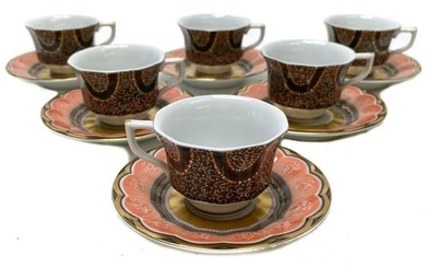 6 Royal Copenhagen Denmark Porcelain Demitasse Cup and Saucers in Fairy Tale