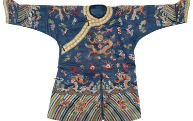 78098: A Chinese Embroidered Silk Blue-Ground Children'