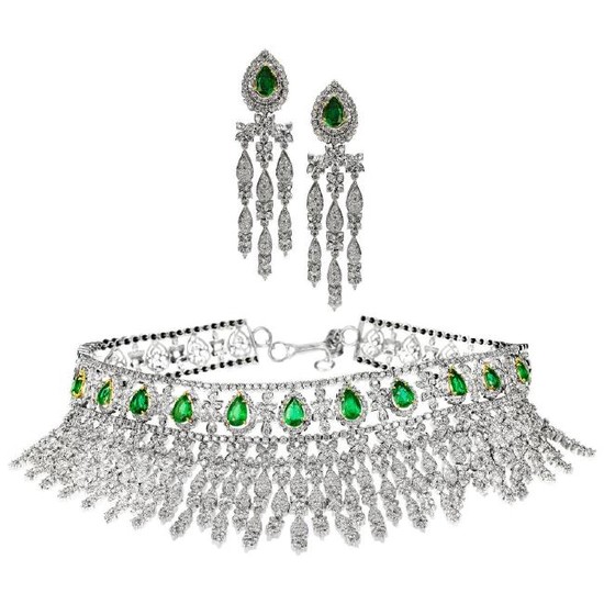 Magnificent Emerald and Diamond Necklace and Earring