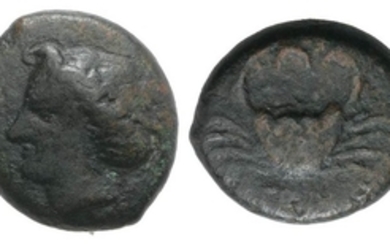 Bruttium, Terina, c. 350-275 BC. Æ (15mm, 4.14g, 11h). Head...