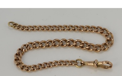 9ct rose gold pocket watch chain, each graduated curb link s...