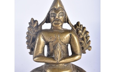 A 17TH/18TH CENTURY INDIAN BRONZE FIGURE OF A SEATED MALE DE...