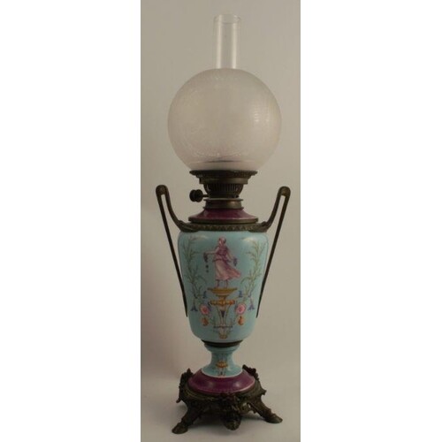 A 19th century Hinks Lever No.2 porcelain and metal oil lamp...