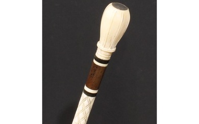 A 19th century sailor's maritime whale bone walking cane, oc...