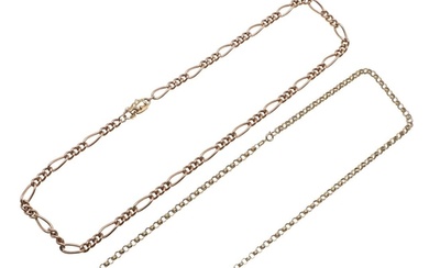 A 9CT GOLD NECKLACE. formed with long and short curb links, ...