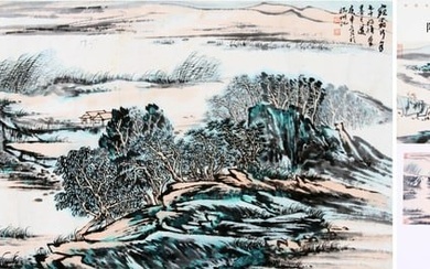 A CHINESE LANDSCAPE PAINTING ON PAPER, MOUNTED, LU YANSHAO MARK