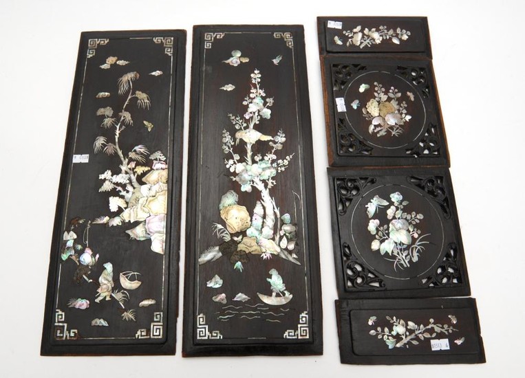 A COLLECTION OF MOTHER OF PEARL INLAID WOODEN PANELS