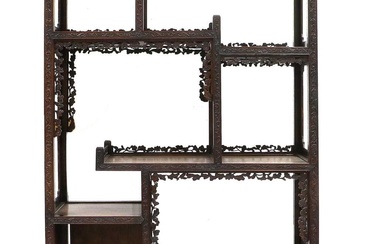 A Chinese Export Carved Hardwood Display Cabinet, early 20th century,...