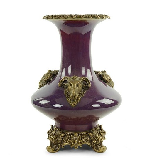 A Chinese Ormolu Mounted Flambe Glazed Vase.