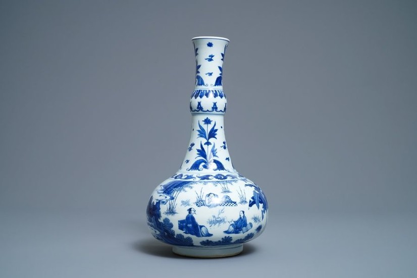 A Chinese blue and white bottle vase with...