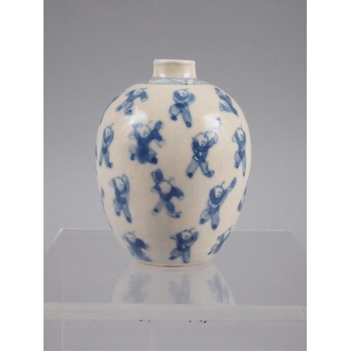 A Chinese blue and white figure decorated oviform vase with ...