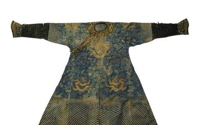 A Chinese blue-ground goldwork dragon robe, 19th century