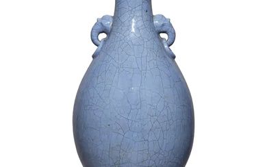 A Chinese crackle-blue glazed pear-shaped vase mounted as a lamp, Late Qing...