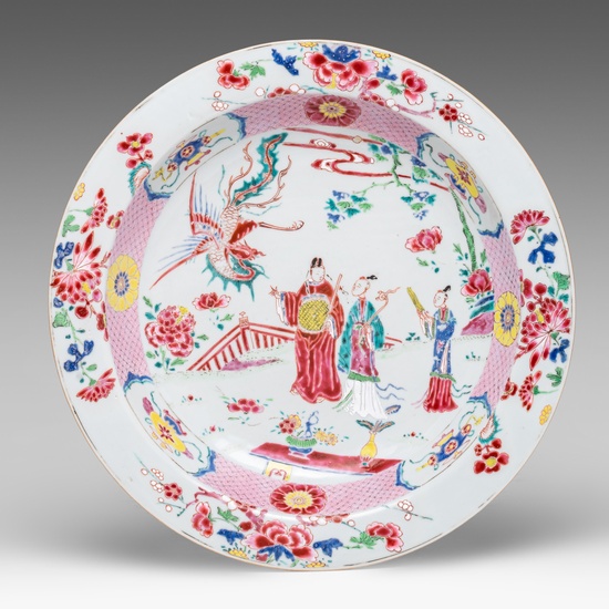 A Chinese famille rose 'Immortal' deep plate, Yongzheng period, ø 34,5 cm